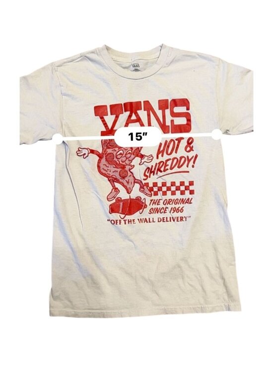 Vans Pizza Hot & Shreddy Graphic T-shirt Mens Small White Red Skateboard Tee - Picture 3 of 7
